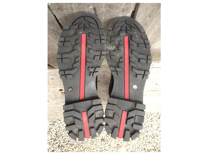 Stivali Prada in pelle e tela nero e kaki Cachi - vista 5