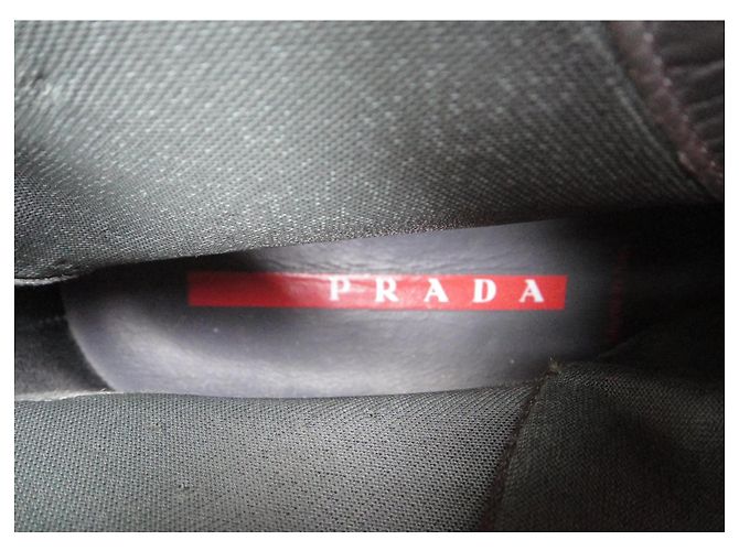 Stivali Prada in pelle e tela nero e kaki Cachi - vista 6