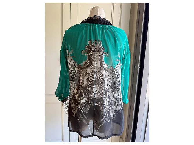 Blusa de seda estampada Roberto Cavalli Negro Blanco Verde Gris - vista 3