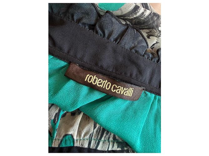 Blusa de seda estampada Roberto Cavalli Negro Blanco Verde Gris - vista 5