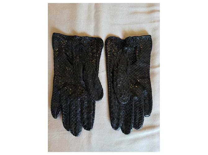 Autre Marque Black Python Leather Gloves - view 2
