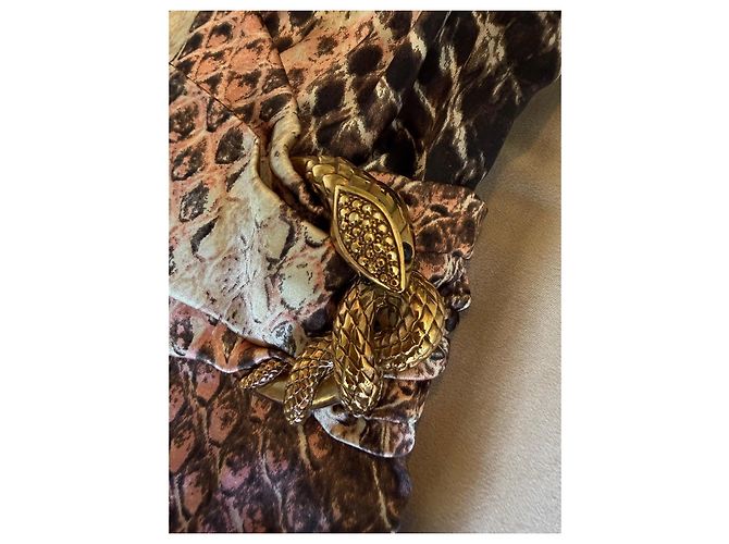 Top de seda con estampado de serpiente Roberto Cavalli con detalle de serpiente dorado Castaño Impresión de pitón Gold hardware - vista 2