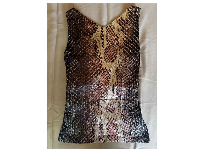 Top de seda con estampado de serpiente Roberto Cavalli con detalle de serpiente dorado Castaño Impresión de pitón Gold hardware - vista 3