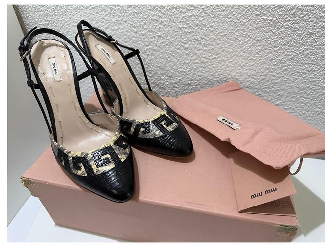 Sandali con zeppa Miu Miu stampa serpente Big Nero Roccia Wedge 37.5 Beige Stampa python - vista 12