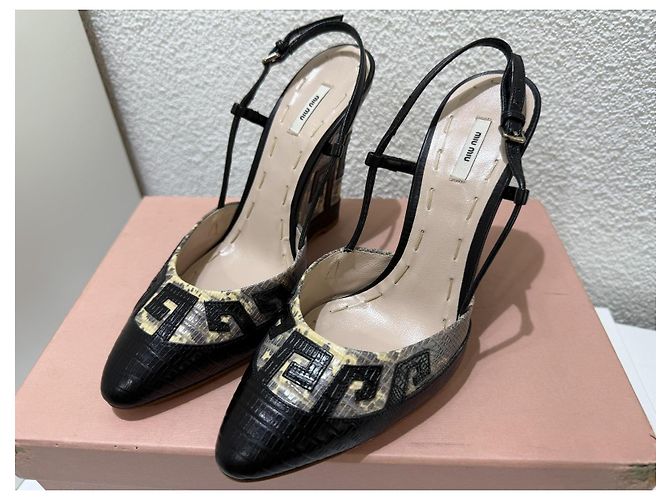 Sandali con zeppa Miu Miu stampa serpente Big Nero Roccia Wedge 37.5 Beige Stampa python - vista 2