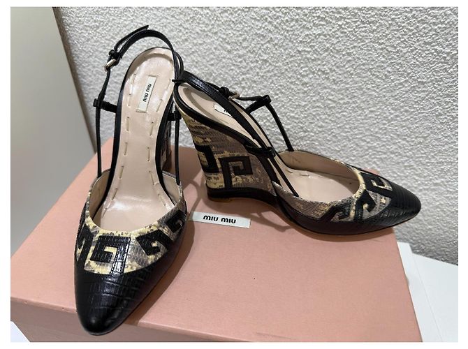 Sandali con zeppa Miu Miu stampa serpente Big Nero Roccia Wedge 37.5 Beige Stampa python - vista 6