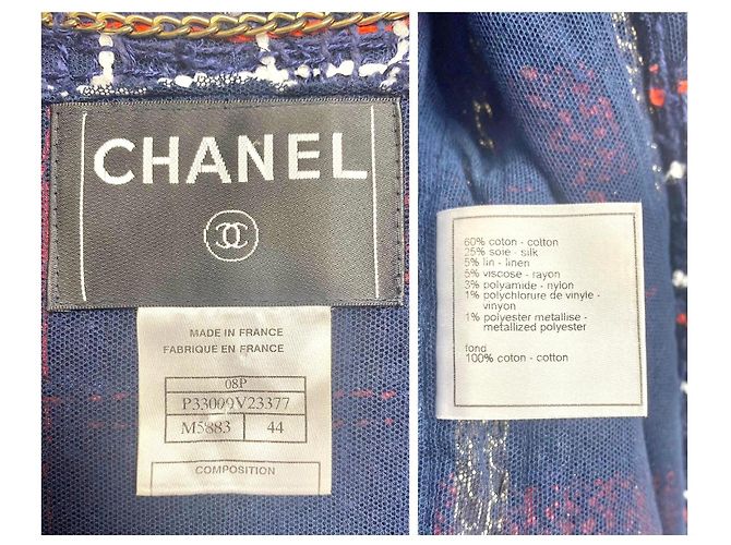 RARE CHANEL 08P RUNWAY BLUE RED GOLD CC MULTI CHAINS TWEED JACKET FR 44 Vermelho Azul Multicor Dourado Azul marinho Gold hardware - vista 13