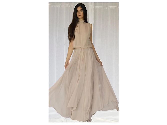 Autre Marque Sehnsucht Atelier Beige Chiffon Maxi-Kleid - Ansicht 5