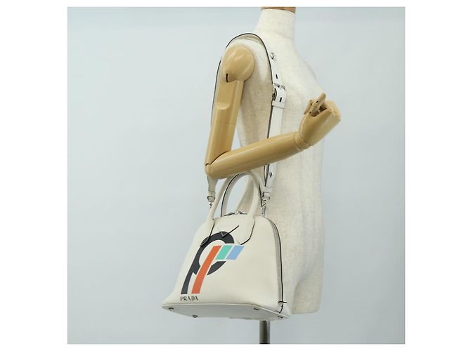 Borsa PRADA in pelle 2way Bianco Argento Auth 190398SAM - vista 32