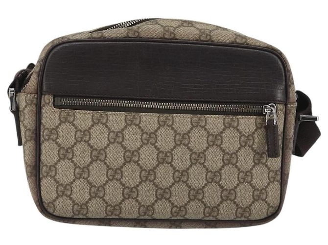 Borsa a tracolla GUCCI GG Supreme in PVC e pelle Beige Argento 114291 Auth ka5174 - vista 13