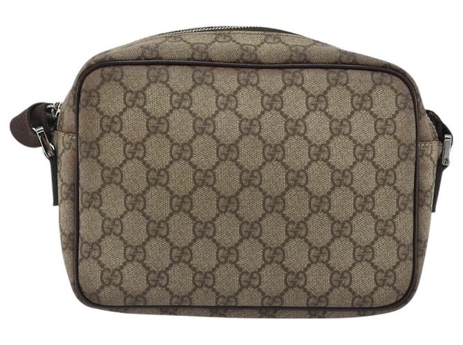 Borsa a tracolla GUCCI GG Supreme in PVC e pelle Beige Argento 114291 Auth ka5174 - vista 2