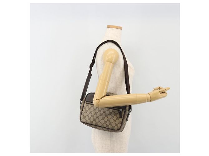 Borsa a tracolla GUCCI GG Supreme in PVC e pelle Beige Argento 114291 Auth ka5174 - vista 24