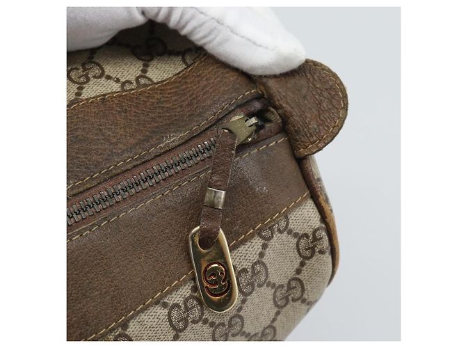 Borsa Boston GUCCI GG Supreme Web Sherry Line in PVC Beige Oro Auth 189420 D'oro - vista 10