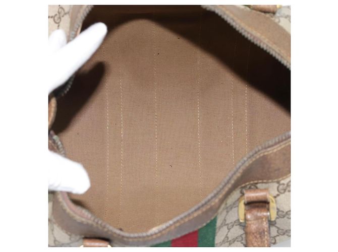 Borsa Boston GUCCI GG Supreme Web Sherry Line in PVC Beige Oro Auth 189420 D'oro - vista 11