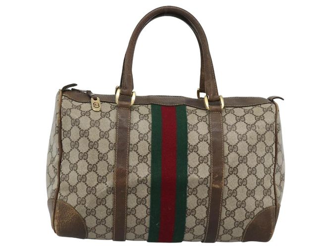 Borsa Boston GUCCI GG Supreme Web Sherry Line in PVC Beige Oro Auth 189420 D'oro - vista 13