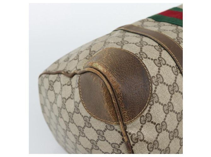 Borsa Boston GUCCI GG Supreme Web Sherry Line in PVC Beige Oro Auth 189420 D'oro - vista 14