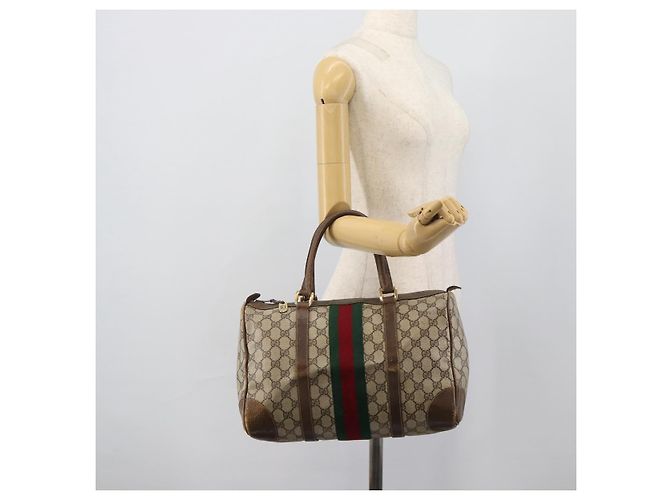 Borsa Boston GUCCI GG Supreme Web Sherry Line in PVC Beige Oro Auth 189420 D'oro - vista 19