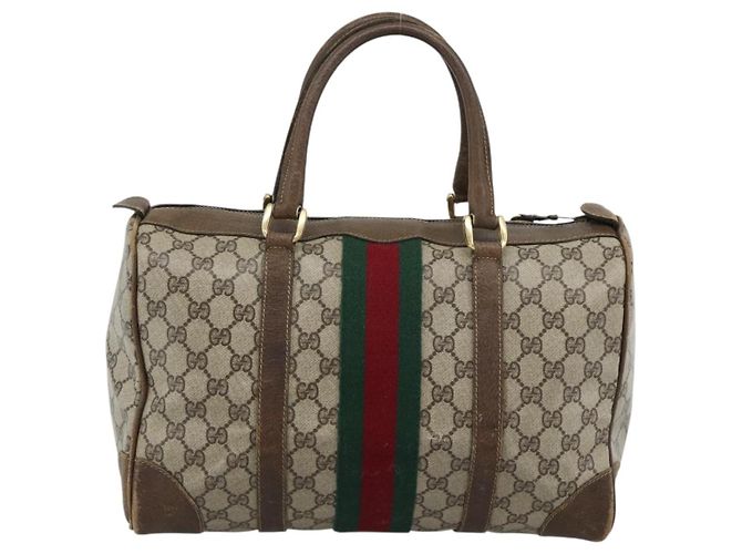 Borsa Boston GUCCI GG Supreme Web Sherry Line in PVC Beige Oro Auth 189420 D'oro - vista 2