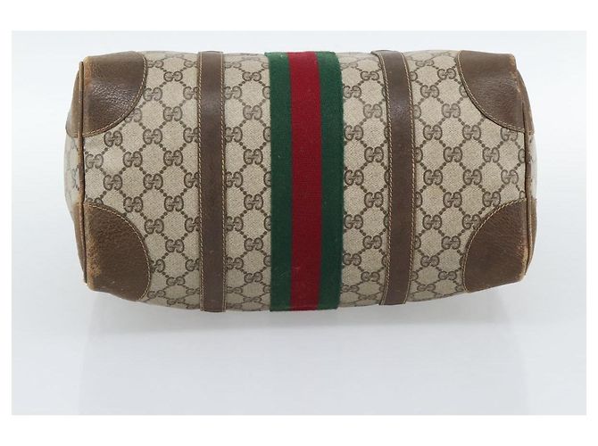Borsa Boston GUCCI GG Supreme Web Sherry Line in PVC Beige Oro Auth 189420 D'oro - vista 5