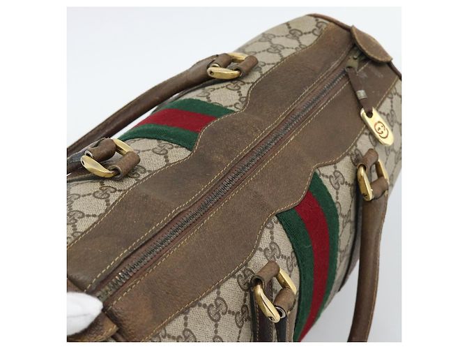 Borsa Boston GUCCI GG Supreme Web Sherry Line in PVC Beige Oro Auth 189420 D'oro - vista 6