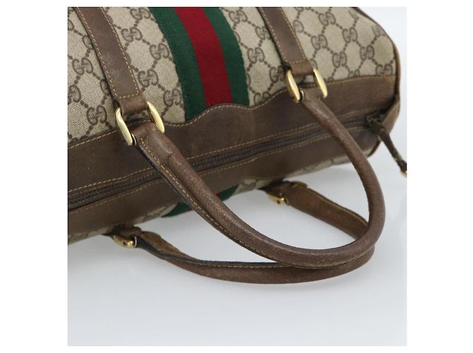 Borsa Boston GUCCI GG Supreme Web Sherry Line in PVC Beige Oro Auth 189420 D'oro - vista 7