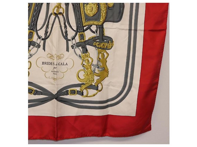 Hermès HERMES Carré 90 Seidentuch Beige Rot Authentisch 186940 - Ansicht 10
