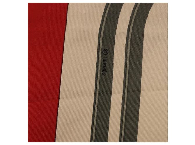 Hermès HERMES Carré 90 Seidentuch Beige Rot Authentisch 186940 - Ansicht 12