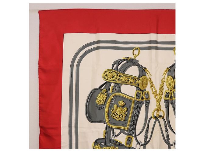 Hermès HERMES Carré 90 Seidentuch Beige Rot Authentisch 186940 - Ansicht 2