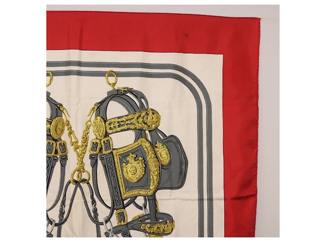 Hermès HERMES Carré 90 Seidentuch Beige Rot Authentisch 186940 - Ansicht 4