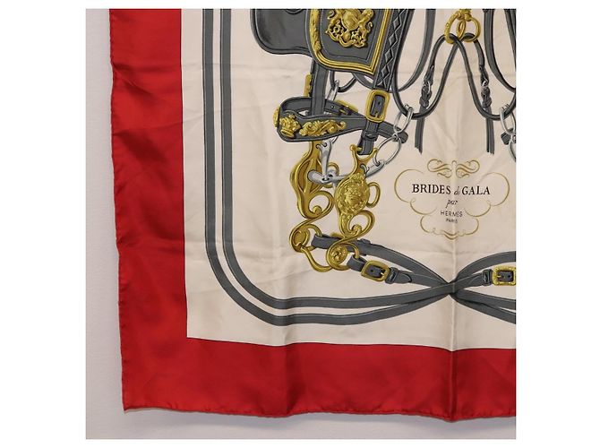 Hermès HERMES Carré 90 Seidentuch Beige Rot Authentisch 186940 - Ansicht 8