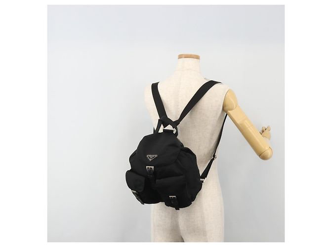 Zaino PRADA Nylon Nero Argento Auth 188430 - vista 29