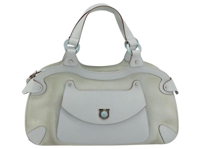 Borsa Salvatore Ferragamo Gancini in pelle e scamosciato azzurro chiaro argento Auth 186612 Blu chiaro - vista 13