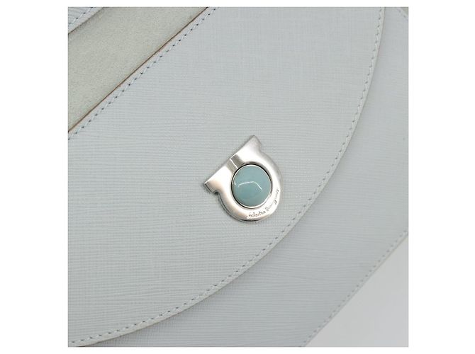 Borsa Salvatore Ferragamo Gancini in pelle e scamosciato azzurro chiaro argento Auth 186612 Blu chiaro - vista 18