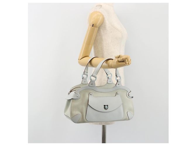 Borsa Salvatore Ferragamo Gancini in pelle e scamosciato azzurro chiaro argento Auth 186612 Blu chiaro - vista 25