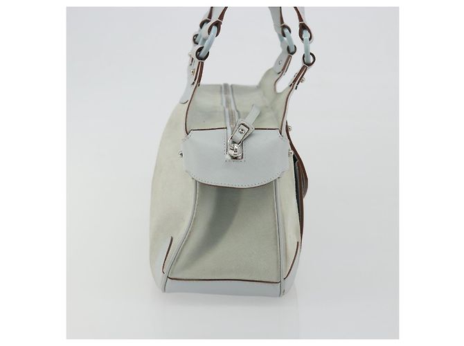 Borsa Salvatore Ferragamo Gancini in pelle e scamosciato azzurro chiaro argento Auth 186612 Blu chiaro - vista 4