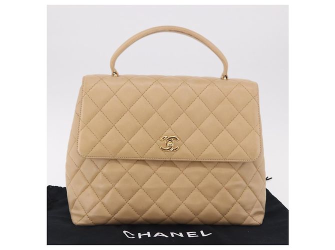 CHANEL Matelasse Hand Bag Lamb Skin Beige Gold CC Auth ka5163V D'oro - vista 12