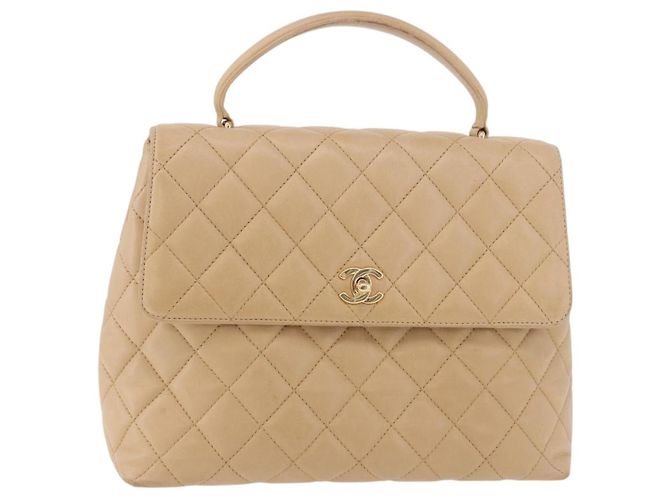 CHANEL Matelasse Hand Bag Lamb Skin Beige Gold CC Auth ka5163V D'oro - vista 13