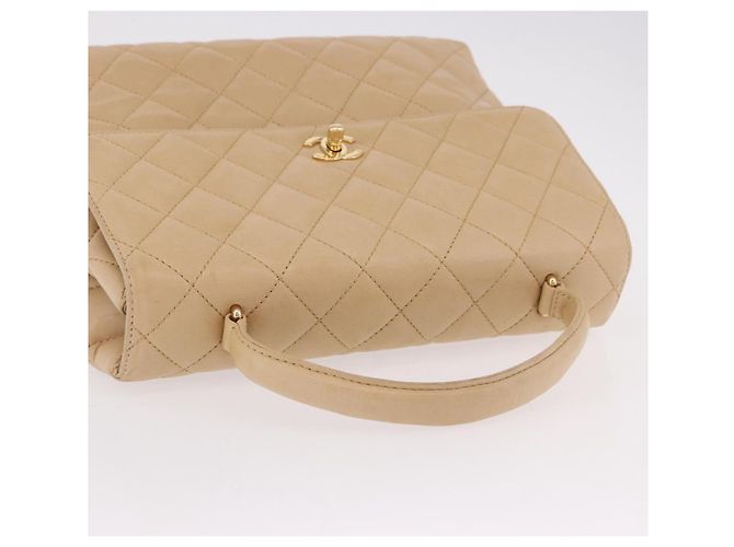 CHANEL Matelasse Hand Bag Lamb Skin Beige Gold CC Auth ka5163V D'oro - vista 14