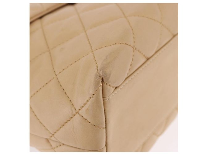 CHANEL Matelasse Hand Bag Lamb Skin Beige Gold CC Auth ka5163V D'oro - vista 16
