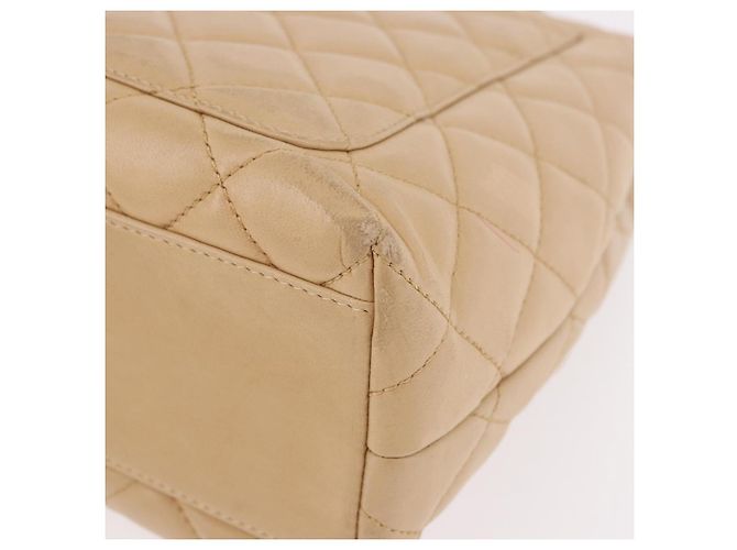 CHANEL Matelasse Hand Bag Lamb Skin Beige Gold CC Auth ka5163V D'oro - vista 19