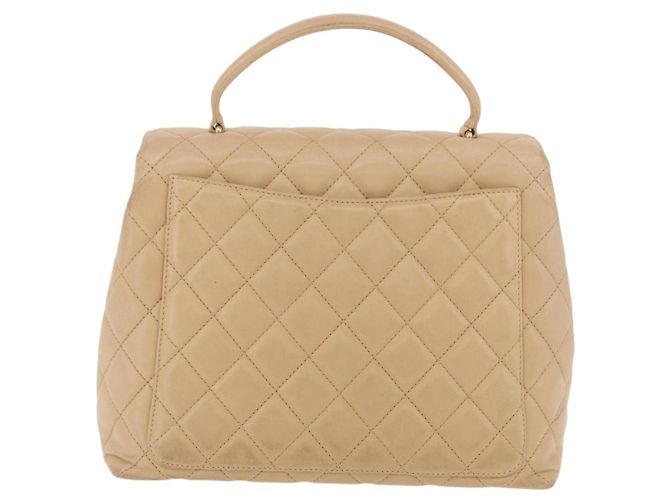 CHANEL Matelasse Hand Bag Lamb Skin Beige Gold CC Auth ka5163V D'oro - vista 2