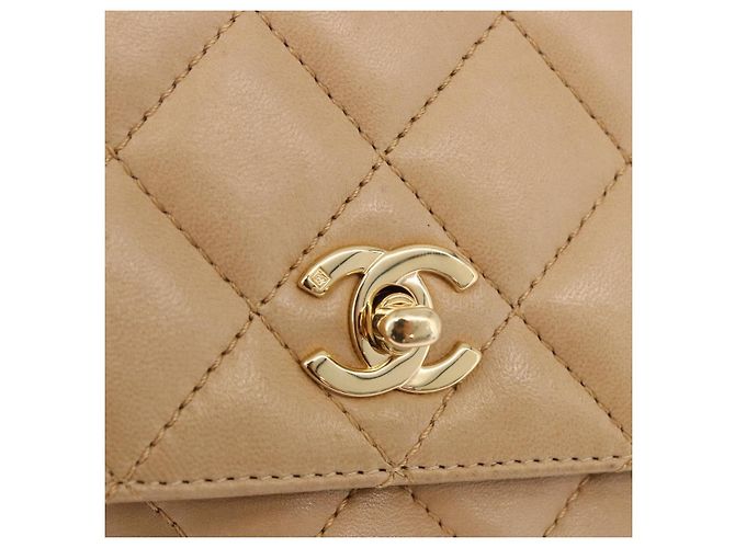 CHANEL Matelasse Hand Bag Lamb Skin Beige Gold CC Auth ka5163V D'oro - vista 20
