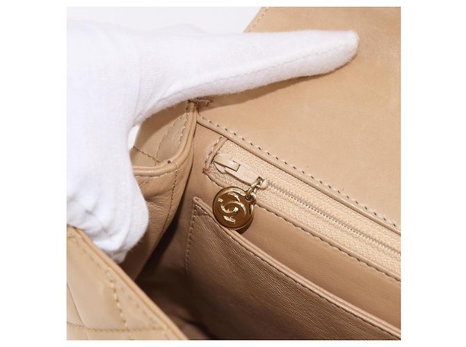 CHANEL Matelasse Hand Bag Lamb Skin Beige Gold CC Auth ka5163V D'oro - vista 25