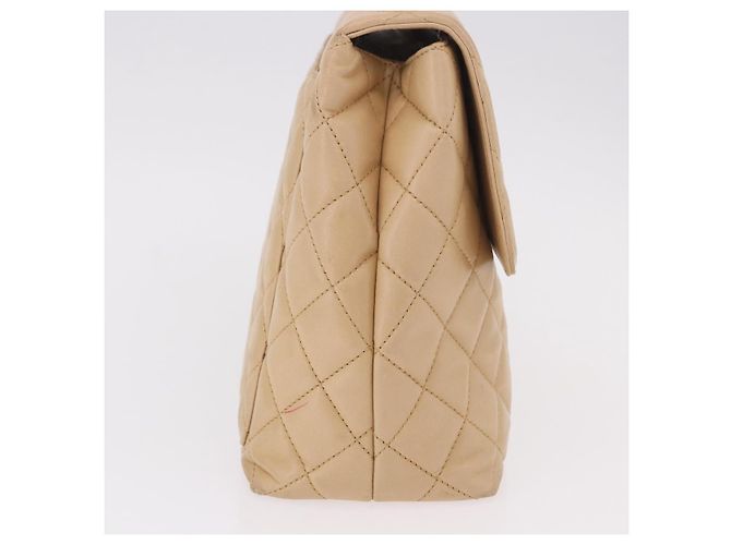 CHANEL Matelasse Hand Bag Lamb Skin Beige Gold CC Auth ka5163V D'oro - vista 4