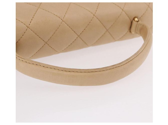 CHANEL Matelasse Hand Bag Lamb Skin Beige Gold CC Auth ka5163V D'oro - vista 6