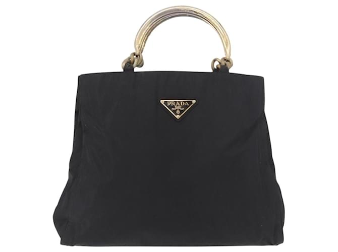 Borsa PRADA Nylon Nero Oro Auth 189423 D'oro - vista 13