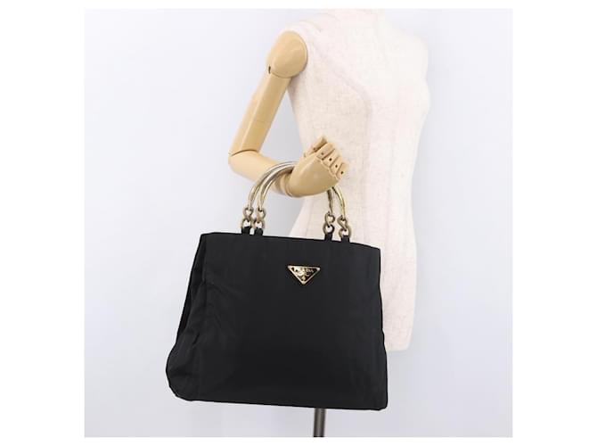 Borsa PRADA Nylon Nero Oro Auth 189423 D'oro - vista 27