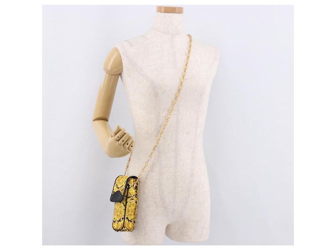 Pochette a Spalla Gianni Versace Chain PVC Canvas Yellow Gold Auth BA14033 D'oro Giallo - vista 20
