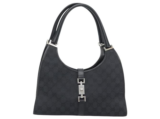 Borsa GUCCI GG Canvas Jackie Nera Argento 002 1067 Auth 190433A Nero - vista 13