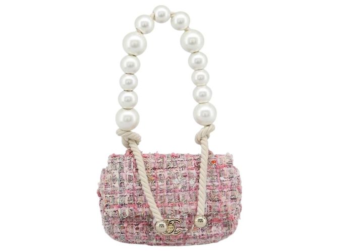 Borsa a Spalla con Catena CHANEL Tweed 2way Pink Gold CC Auth 191647SAM Rosa D'oro - vista 13